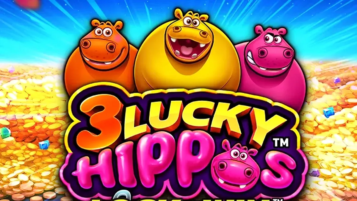 Tampilan visual permainan slot 3 Lucky Hippos dengan karakter kuda nil yang ceria